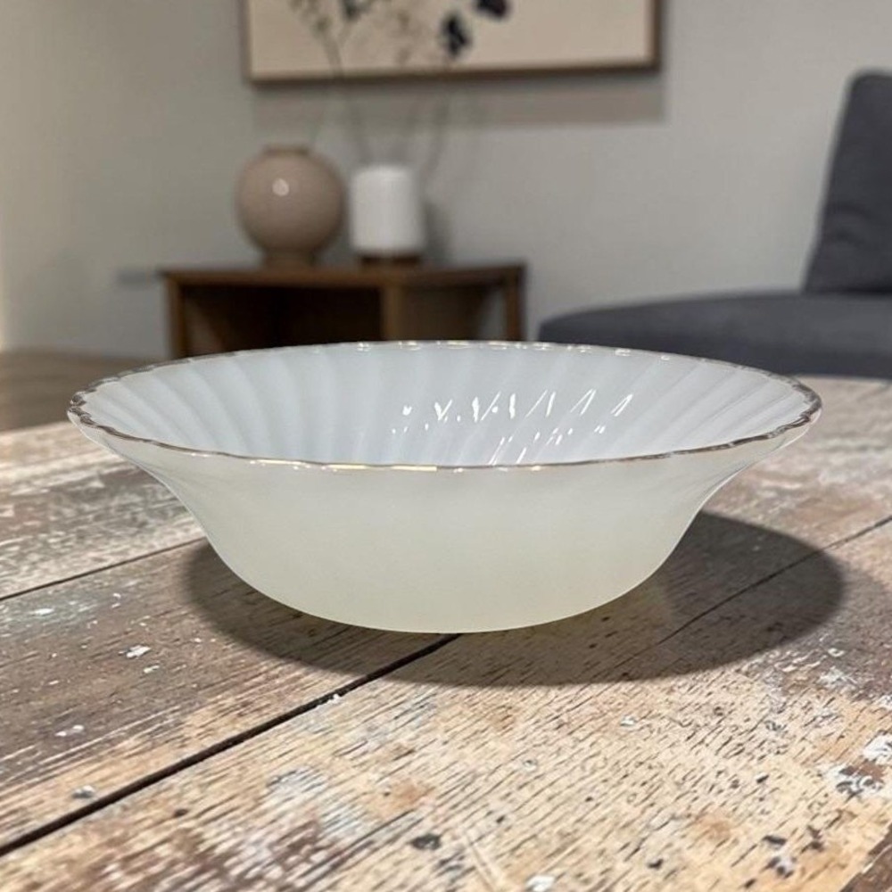 Anchor Hocking Fire King Milk Glass‎ Bowl, Vintage Swirl Pattern Serving Dish